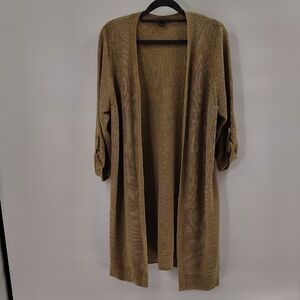 Talbot's Open Cardigan Petite Large Brownish Gold Flecks 3/4 Sleeve